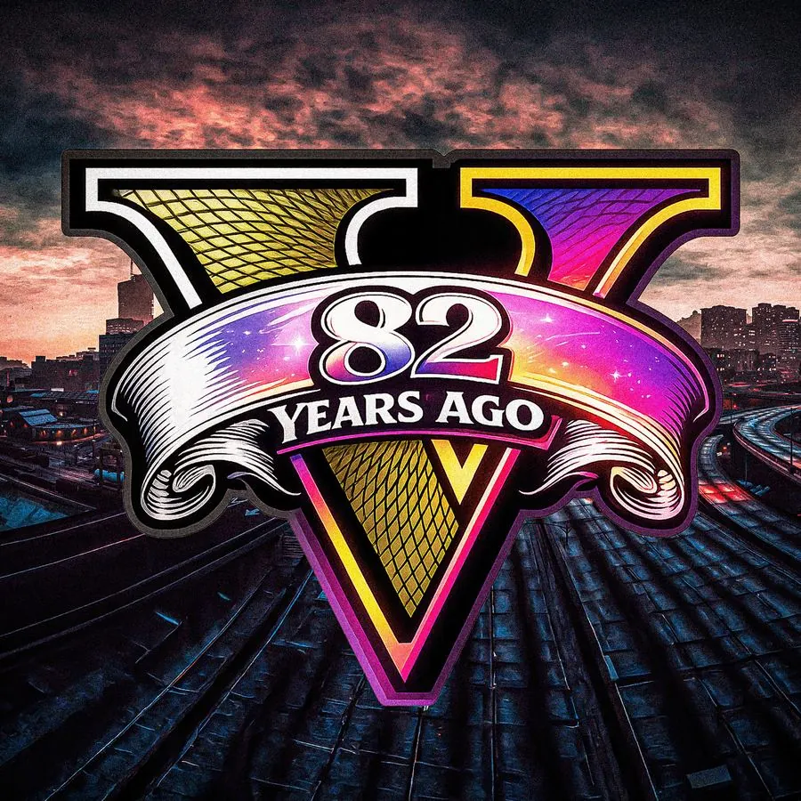 82 Years Ago logo mark on a city backdrop