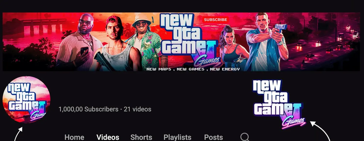 New GTA Game branding shown on a YouTube channel page