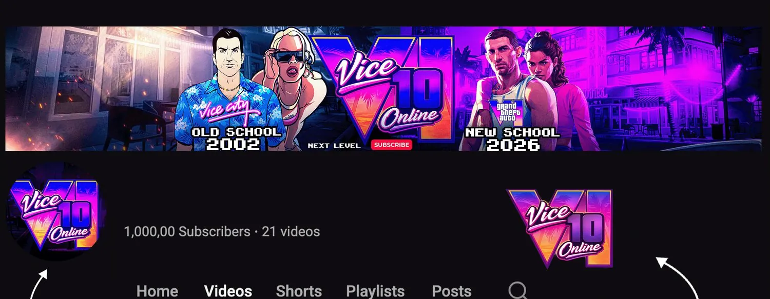 Vice 10 Online branding shown on a YouTube channel page